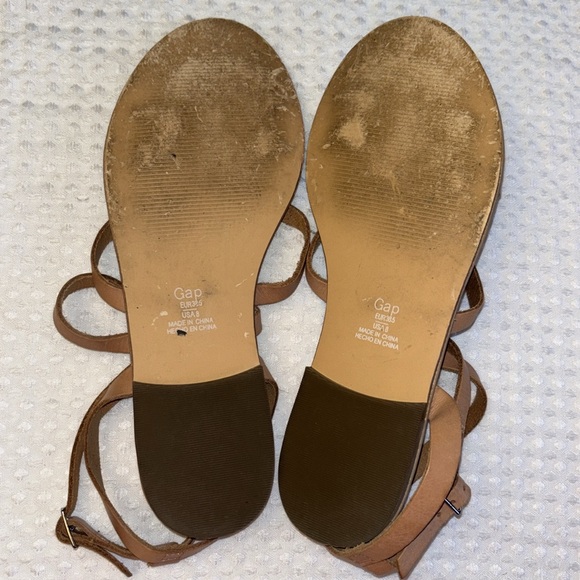 GAP Size 8 Strappy Leather Flat Ankle Wrap Sandals Neutral Tan Nude Snake - Picture 12 of 13